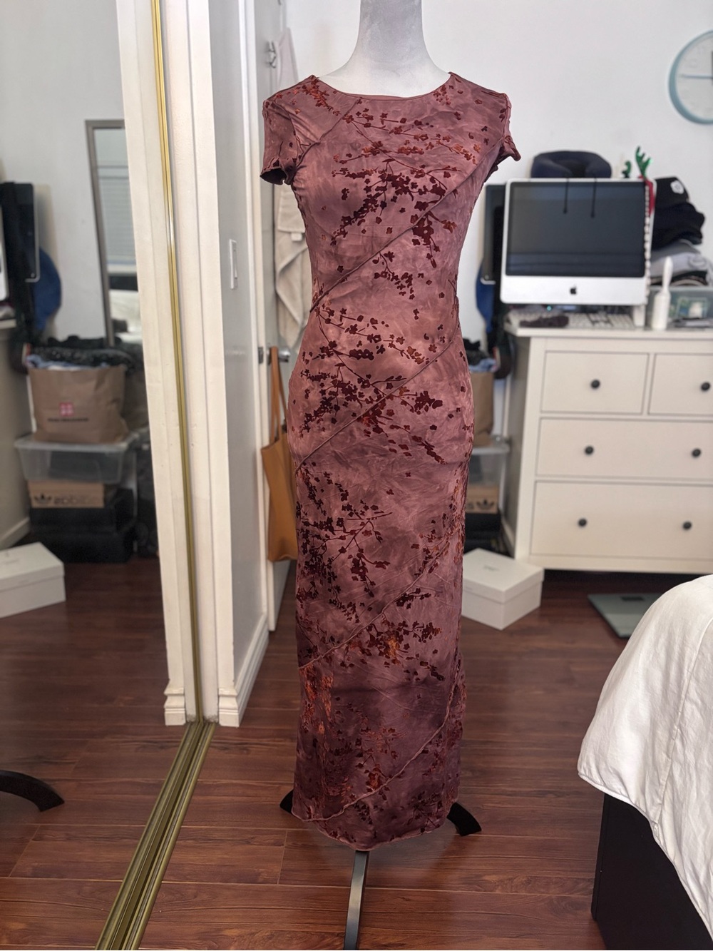 NWT Thirty Thirty Floral Velvet Maxi Dress in Mauve